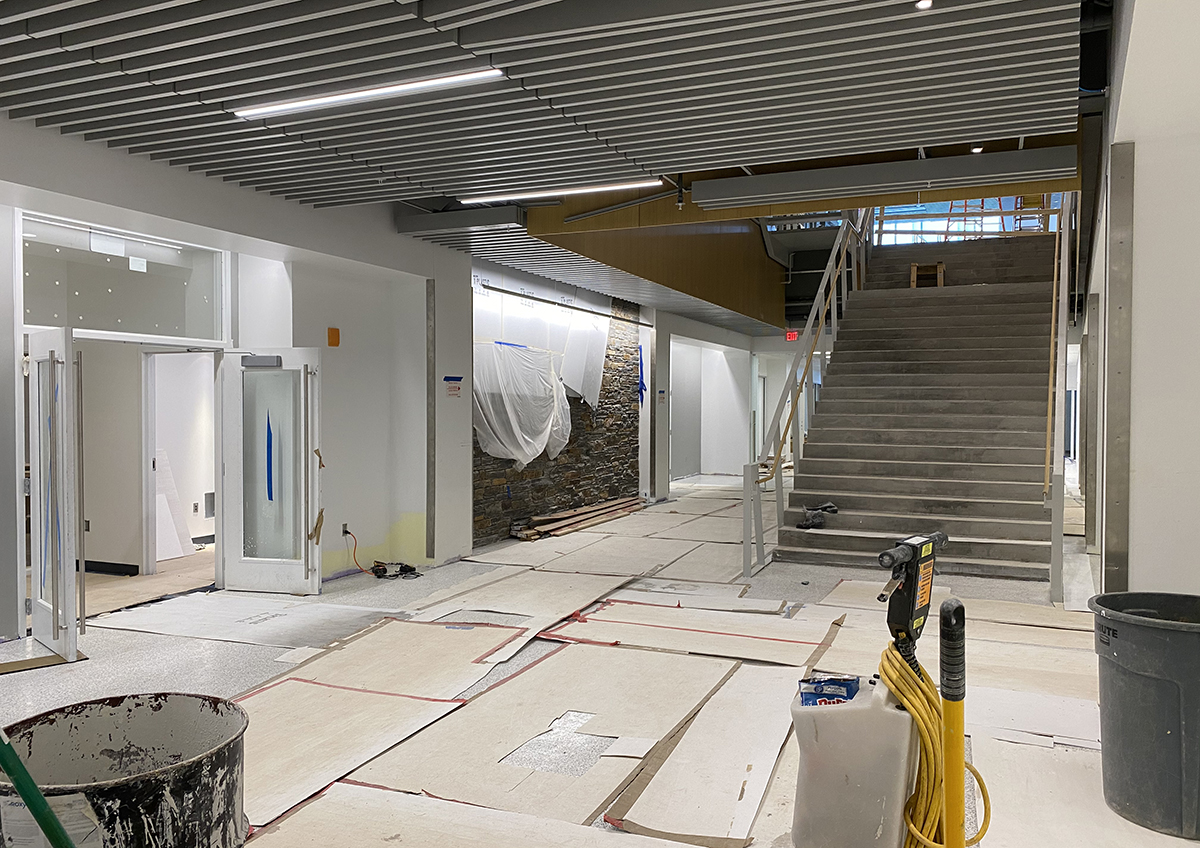 lower level hallway and staircase construction